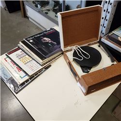 PHONOGRAPH AND LOT OF JAZZ RECORDS