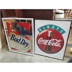 BUD DRY MIRRORED ADVERT AND COCA COLA PRINT