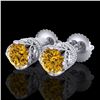 Image 1 : 1.85 ctw Intense Fancy Yellow Diamond Art Deco Earrings 18k White Gold