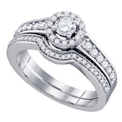 14kt White Gold Round Diamond Bridal Wedding Engagement Ring Band Set 3/4 Cttw