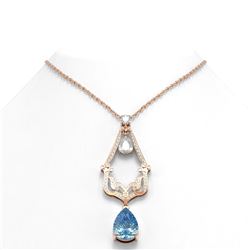 13.7 ctw Blue Topaz & Diamond Necklace 18K Rose Gold