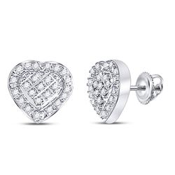 Sterling Silver Round Diamond Heart Cluster Stud Earrings 1/20 Cttw