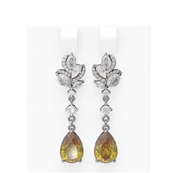 7.62 ctw Canary Citrine & Diamond Earrings 18K White Gold