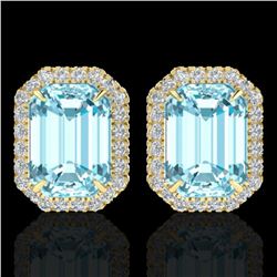 12 ctw Sky Blue Topaz & Micro Pave Diamond Earrings 18k Yellow Gold