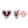 Image 1 : 10kt Rose Gold Round Red Color Enhanced Diamond Heart Stud Earrings 1/5 Cttw