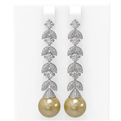 3.32 ctw Diamond & Pearl Earrings 18K White Gold