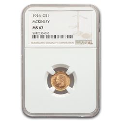 1916 Gold $1.00 McKinley Commem MS-67 NGC
