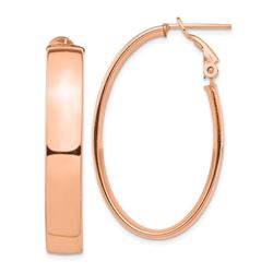 14k Rose Gold Omega Back Oval Hoop Earrings - 7x24 mm