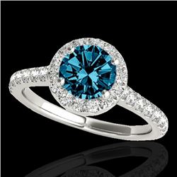 1.4 ctw SI Certified Fancy Blue Diamond Solitaire Halo Ring 10k White Gold