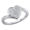Image 1 : Sterling Silver Round Pave-set Diamond Heart Cluster Ring 1/20 Cttw