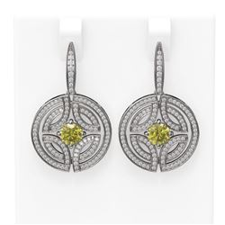 3.36 ctw Fancy Yellow Diamond Earrings 18K White Gold