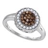 Image 1 : Sterling Silver Round Brown Diamond Cluster Ring 1/3 Cttw
