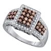 Image 1 : 10kt White Gold Round Brown Diamond Square Cluster Ring 5/8 Cttw