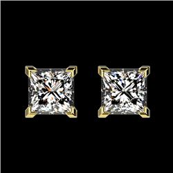 1 ctw Certified VS/SI Quality Princess Diamond Stud Earrings 10k Yellow Gold