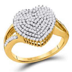 10kt Yellow Gold Round Diamond Heart Cluster Ring 1/2 Cttw