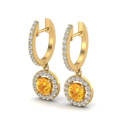 1.75 ctw Citrine & Micro Pave VS/SI Diamond Earrings 18k Yellow Gold