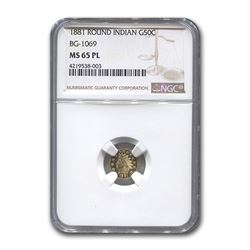 1881 Indian Round 50¢ Gold MS-65 NGC (BG-1069, PL)