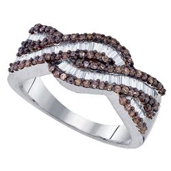 Sterling Silver Round Brown Diamond Woven Band Ring 3/4 Cttw