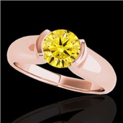 1 ctw Certified SI/I Fancy Intense Yellow Diamond Ring 10k Rose Gold