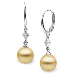 Golden South Sea Round Pearl and Diamond Aerie Collection Dangle Earrings