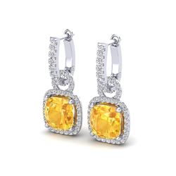 7 ctw Citrine & Micro Pave VS/SI Diamond Earrings 18k White Gold
