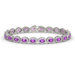 10.05 ctw Amethyst & Diamond Micro Pave Halo Bracelet 10k White Gold