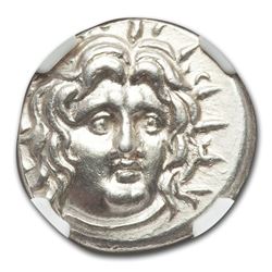 Carian Islands Rhodes AR Didrachm Helios (125-84 BC) MS NGC