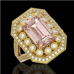 6.08 ctw Certified Morganite & Diamond Victorian Ring 14K Yellow Gold