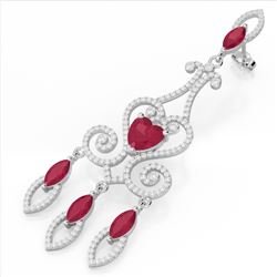 11 ctw Ruby & Micro Pave VS/SI Diamond Earrings 14k White Gold