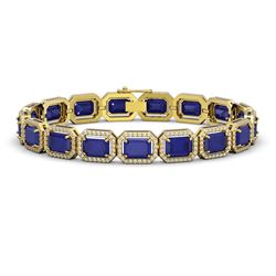 26.21 ctw Sapphire & Diamond Micro Pave Halo Bracelet 10k Yellow Gold