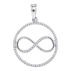 10kt White Gold Round Diamond Infinity Circle Pendant 1/3 Cttw