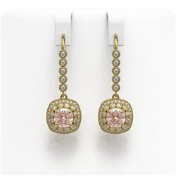 4.3 ctw Certified Morganite & Diamond Victorian Earrings 14K Yellow Gold