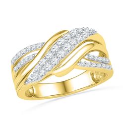 10kt Yellow Gold Round Diamond Crossover Band Ring 1/2 Cttw
