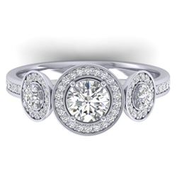 1.25 ctw VS/SI Diamond Art Deco 3 Stone Micro Ring 14k White Gold