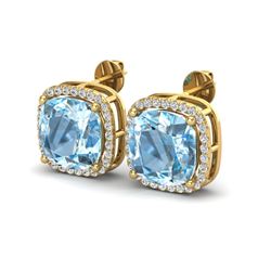 12 ctw Sky Blue Topaz & Micro VS/SI Diamond Earrings 18k Yellow Gold