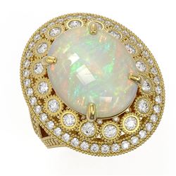 9.48 ctw Certified Opal & Diamond Victorian Ring 14K Yellow Gold