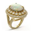 Image 2 : 9.48 ctw Certified Opal & Diamond Victorian Ring 14K Yellow Gold