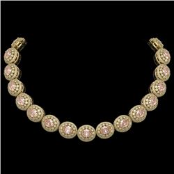 93.04 ctw Morganite & Diamond Victorian Necklace 14K Yellow Gold