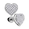 Image 1 : 10kt White Gold Round Diamond Heart Cluster Screwback Earrings 1/6 Cttw