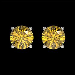 1.08 ctw Certified Intense Yellow Diamond Stud Earrings 10k White Gold