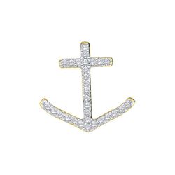 14kt White Gold Round Diamond Anchor Nautical Pendant 1/4 Cttw