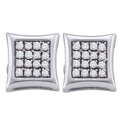 Sterling Silver Round Diamond Square Kite Cluster Screwback Earrings 1/6 Cttw