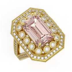 6.08 ctw Certified Morganite & Diamond Victorian Ring 14K Yellow Gold