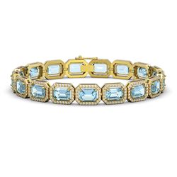 24.51 ctw Aquamarine & Diamond Micro Pave Halo Bracelet 10k Yellow Gold