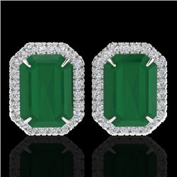 10.40 ctw Emerald & Micro Pave VS/SI Diamond Earrings 18k White Gold