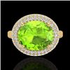 Image 2 : 4.50 ctw Peridot & Micro Pave VS/SI Diamond Ring 18k Yellow Gold