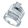 Image 1 : Sterling Silver His & Hers Round Diamond Cluster Matching Bridal Wedding Ring Band Set 1/3 Cttw