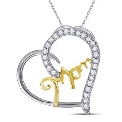 Sterling Silver Two-tone Round Diamond Mom Heart Pendant 1/10 Cttw