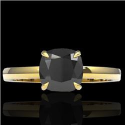 3 ctw Cushion Cut Black Diamond Designer Ring 18k Yellow Gold