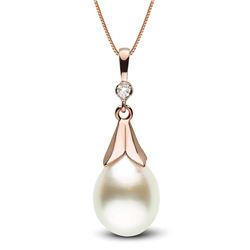 White South Sea Drop-Shape Pearl and Diamond Lily Pendant